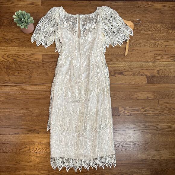 House of Bianchi Vintage Crochet Lace Cream Bridal Column Dress - Picture 5 of 6